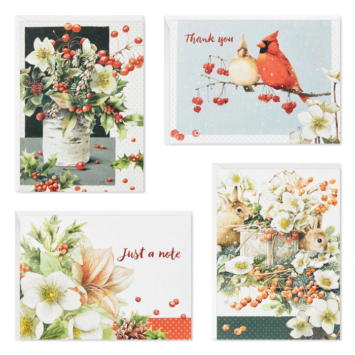 Hallmark Marjolein Bastin holiday boxed blank Christmas note cards assortment, 24 cards with nature-inspired winter artwork and matching envelopes