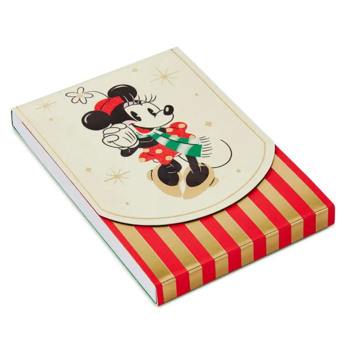 Hallmark Disney Minnie Mouse Holiday Note Pad with 75 sheets, featuring Minnie Mouse in a festive seasonal design.