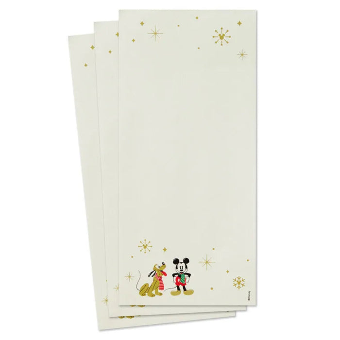 Hallmark Disney Mickey and Pluto Holiday Note Pad with 75 sheets, featuring Mickey Mouse and Pluto in a festive seasonal design.