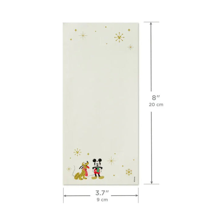 Hallmark Disney Mickey and Pluto Holiday Note Pad with 75 sheets, featuring Mickey Mouse and Pluto in a festive seasonal design.
