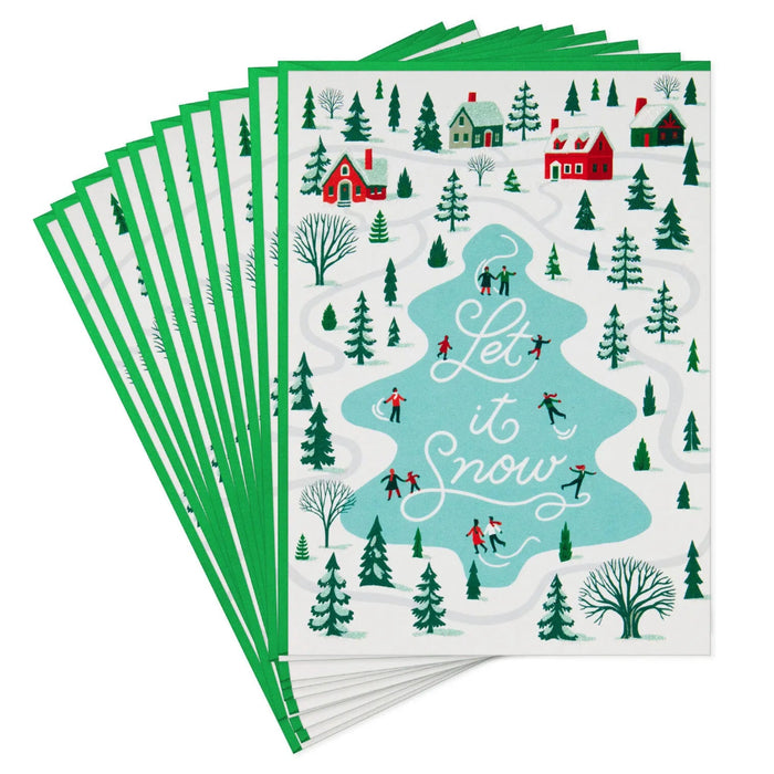 Hallmark Snowy Winter Village blank Christmas notes pack of 10 with “Let it Snow” winter village design, glitter accents, cards and envelopes