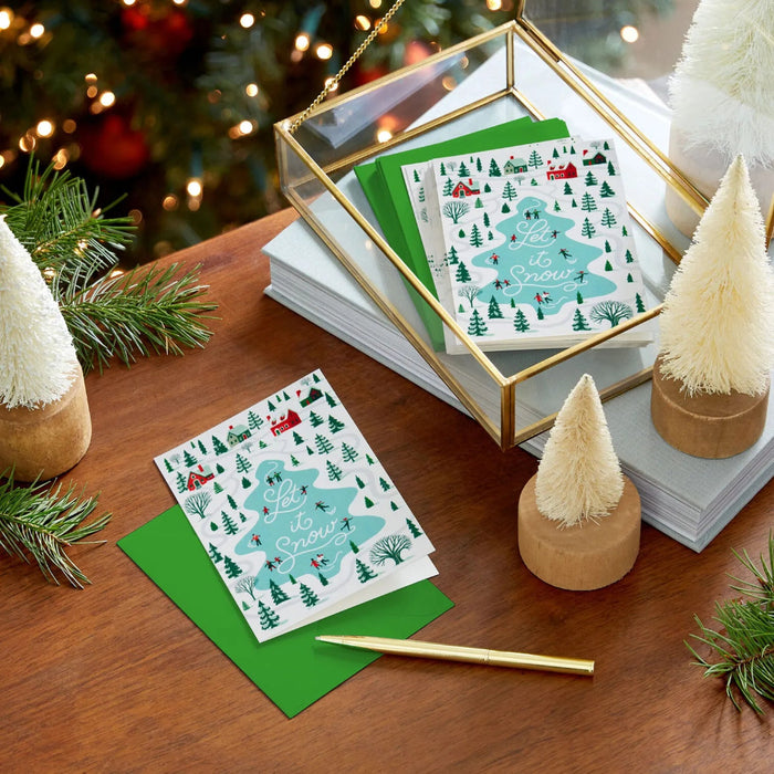 Hallmark Snowy Winter Village blank Christmas notes pack of 10 with “Let it Snow” winter village design, glitter accents, cards and envelopes