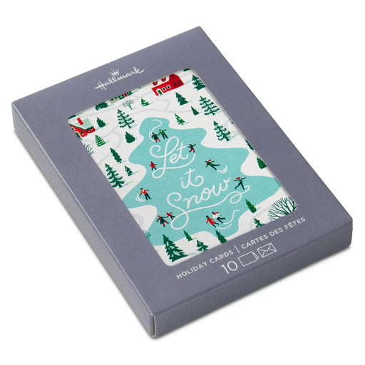 Hallmark Snowy Winter Village blank Christmas notes pack of 10 with “Let it Snow” winter village design, glitter accents, cards and envelopes