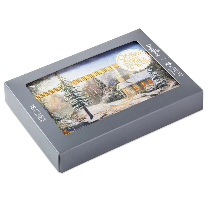 Hallmark Thomas Kinkade Country Church religious boxed Christmas cards featuring a peaceful church scene, pack of 16