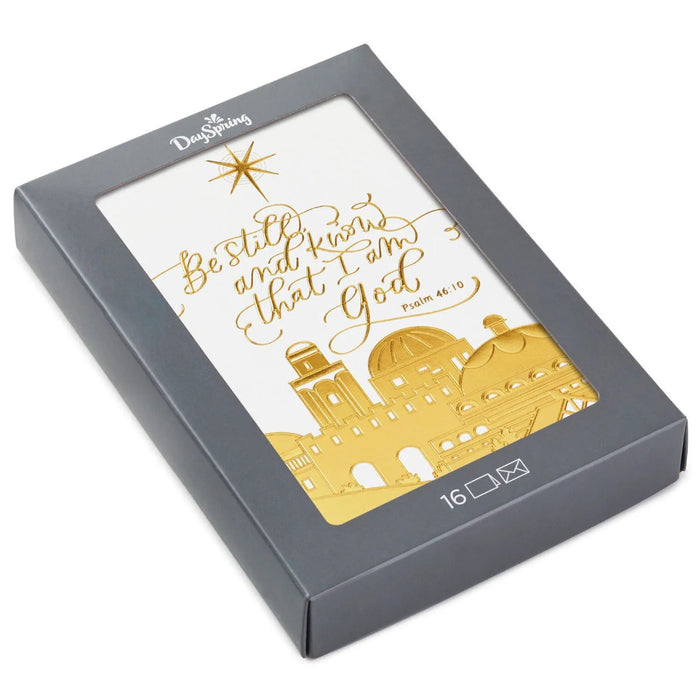 Hallmark Town of Bethlehem Religious Boxed Christmas Cards pack of 16 featuring a peaceful Bethlehem Christmas design