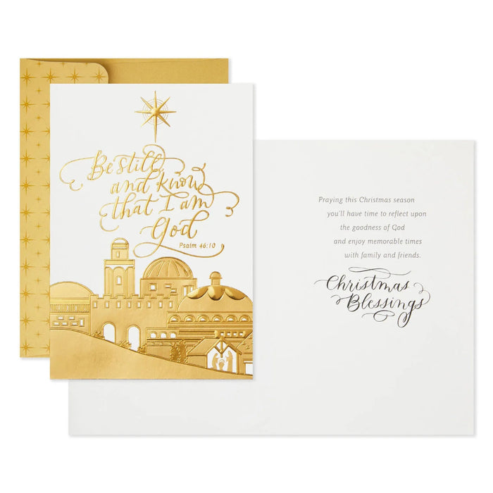 Hallmark Town of Bethlehem Religious Boxed Christmas Cards pack of 16 featuring a peaceful Bethlehem Christmas design