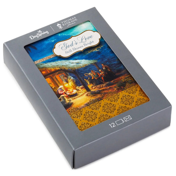 Hallmark Thomas Kinkade manger scene religious Christmas cards, pack of 12