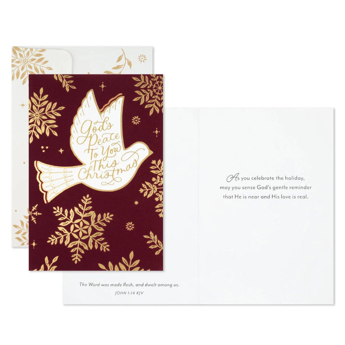 Hallmark dove of peace on burgundy religious Christmas cards, pack of 16