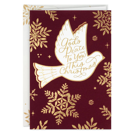 Hallmark dove of peace on burgundy religious Christmas cards, pack of 16