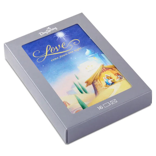 Hallmark Love Came Down Nativity Religious Boxed Christmas Cards, pack of 16, featuring a traditional Nativity design.