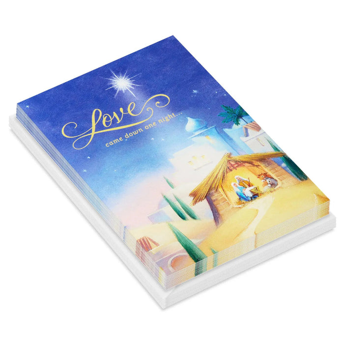 Hallmark Love Came Down Nativity Religious Boxed Christmas Cards, pack of 16, featuring a traditional Nativity design.
