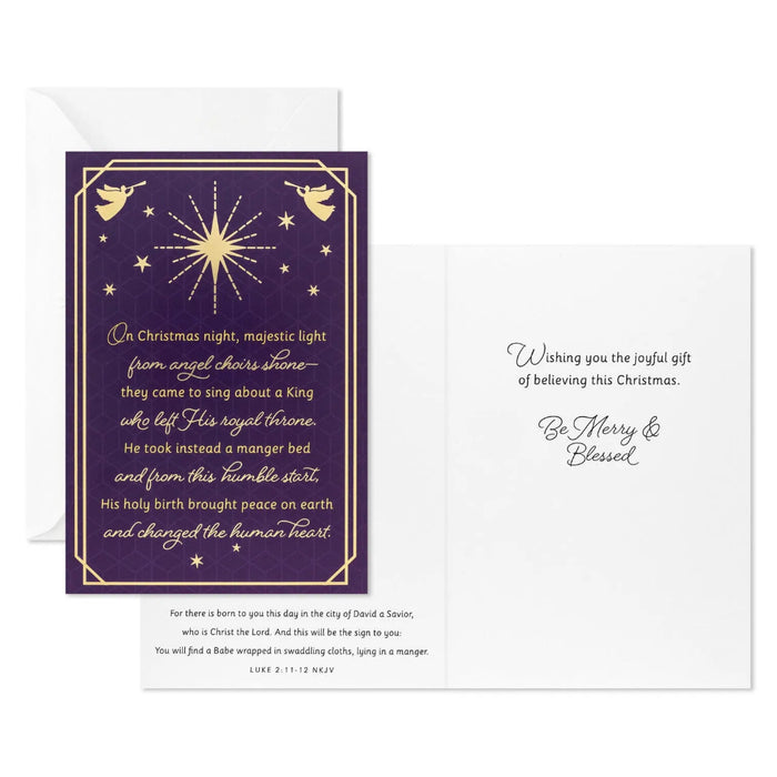 Hallmark Angels on Purple Religious Boxed Christmas Cards, pack of 16, featuring an elegant angel design on a purple background
