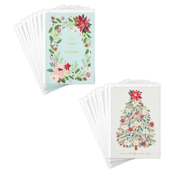 Hallmark Blessed Botanicals Religious Assorted Boxed Christmas Cards, pack of 16, featuring assorted botanical and faith-inspired Christmas designs.