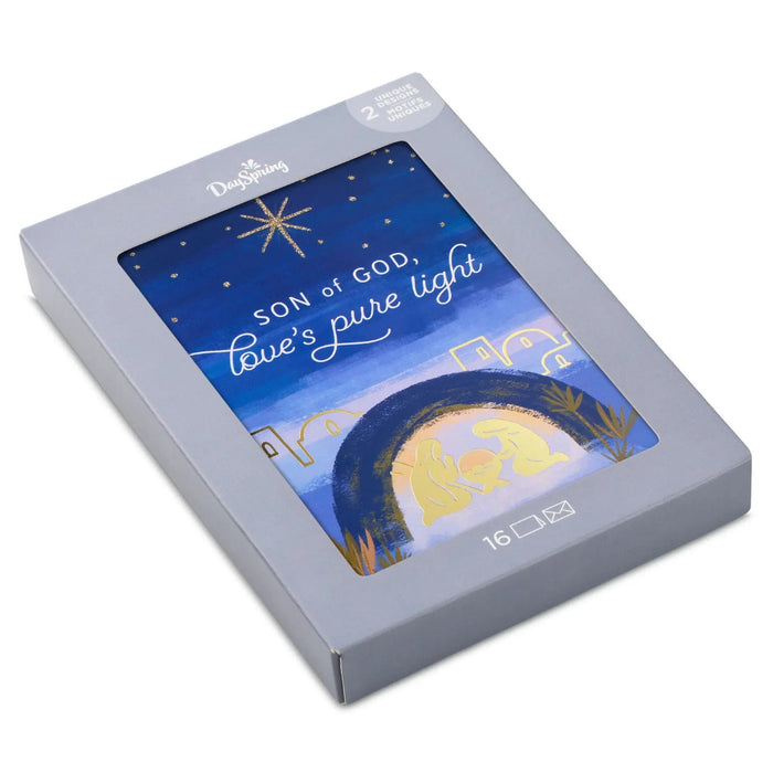 Hallmark Light and Love Religious Assorted Boxed Christmas Cards, pack of 16, featuring uplifting faith-inspired holiday designs.