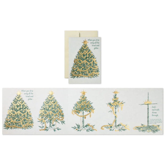 Hallmark Christmas Tree to Cross Religious Boxed Christmas Cards, pack of 12, featuring a Christmas tree and cross-inspired religious design.