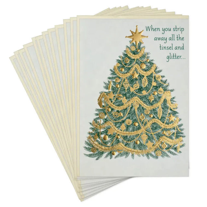 Hallmark Christmas Tree to Cross Religious Boxed Christmas Cards, pack of 12, featuring a Christmas tree and cross-inspired religious design.