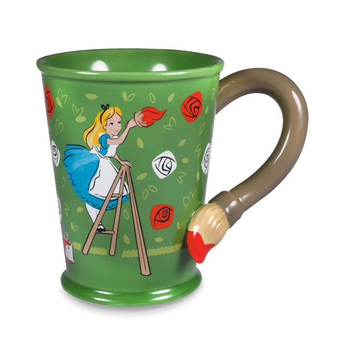 Green Alice in Wonderland sculpted mug with paintbrush handle, 17.5 oz