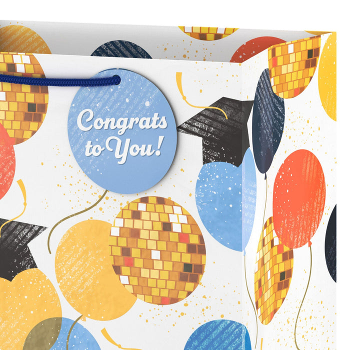 Hallmark : 13" Balloons, Grad Caps and Disco Balls Large Graduation Gift Bag