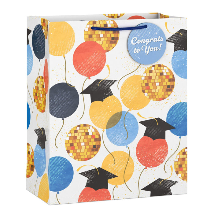 Hallmark : 13" Balloons, Grad Caps and Disco Balls Large Graduation Gift Bag