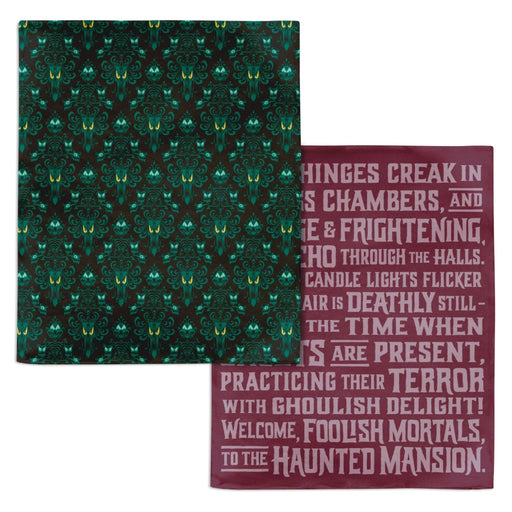 Disney The Haunted Mansion glow-in-the-dark two-sided throw blanket measuring 50 x 60 inches with spooky haunted house artwork and soft cozy fabric for Disney fans and Halloween home décor