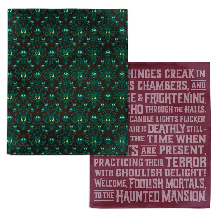 Disney The Haunted Mansion glow-in-the-dark two-sided throw blanket measuring 50 x 60 inches with spooky haunted house artwork and soft cozy fabric for Disney fans and Halloween home décor