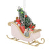 Decorative Christmas ornament of a sleigh with a tree and presents on a white background
