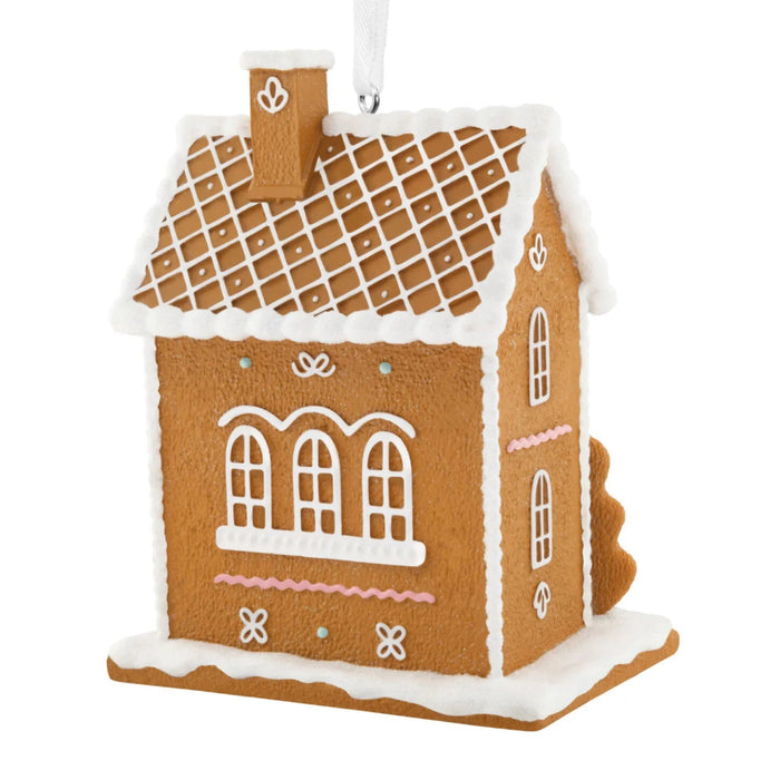 Hallmark Gingerbread House ornament featuring a detailed festive Christmas gingerbread design