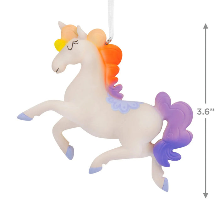 Hallmark Whimsical Unicorn Christmas Ornament, White Unicorn with Rainbow Mane and Tail, Colorful Fantasy Resin Christmas Tree Decoration