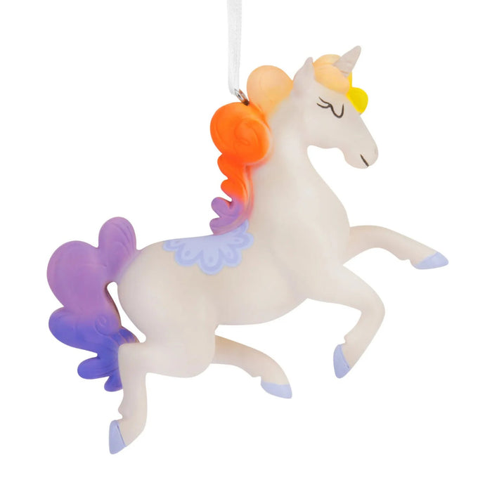 Hallmark Whimsical Unicorn Christmas Ornament, White Unicorn with Rainbow Mane and Tail, Colorful Fantasy Resin Christmas Tree Decoration