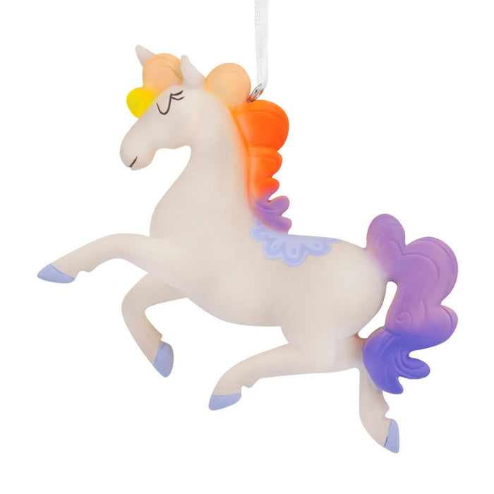 Hallmark Whimsical Unicorn Christmas Ornament, White Unicorn with Rainbow Mane and Tail, Colorful Fantasy Resin Christmas Tree Decoration