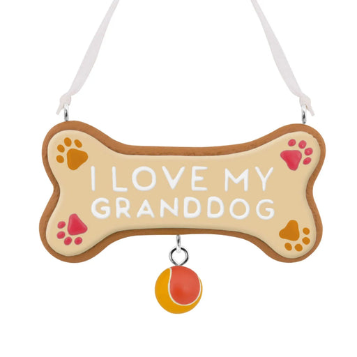 Hallmark I Love My Granddog Christmas Ornament, Dog Bone Cookie Design with Paw Prints and Tennis Ball Charm, Dog Lover Resin Tree Decoration