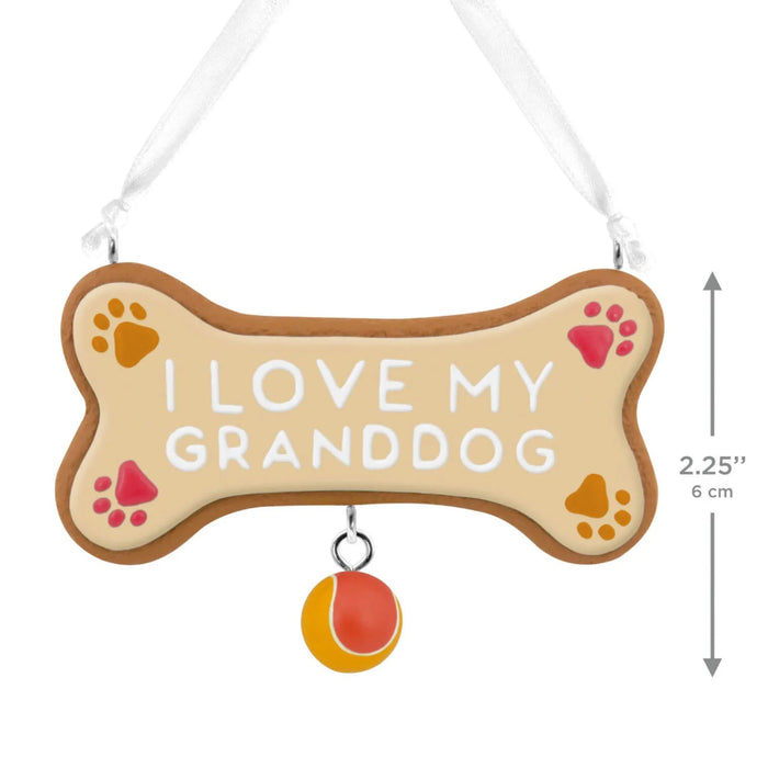 Hallmark I Love My Granddog Christmas Ornament, Dog Bone Cookie Design with Paw Prints and Tennis Ball Charm, Dog Lover Resin Tree Decoration