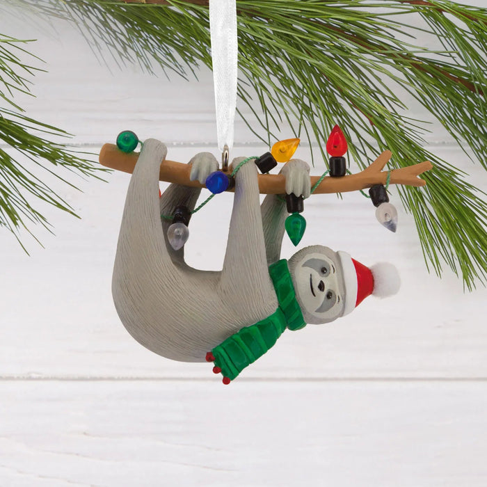 Hallmark Festive Sloth Christmas Ornament, Cute Sloth Hanging on Tree Branch, Whimsical Animal-Themed Christmas Tree Decoration
