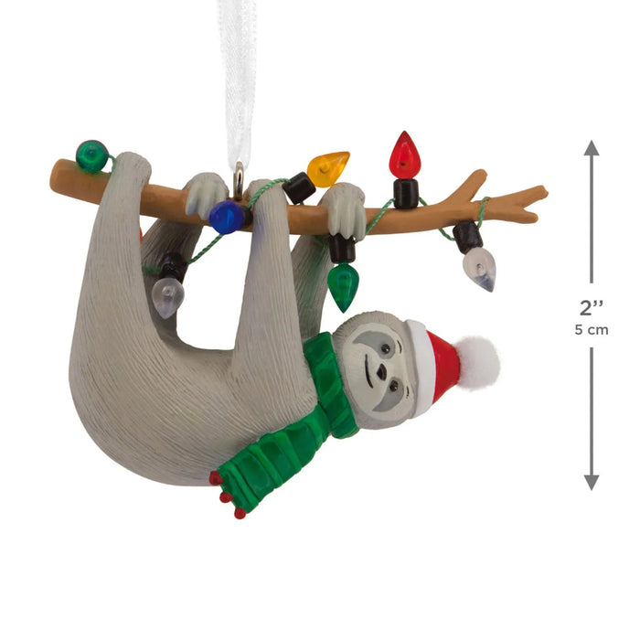 Hallmark Festive Sloth Christmas Ornament, Cute Sloth Hanging on Tree Branch, Whimsical Animal-Themed Christmas Tree Decoration