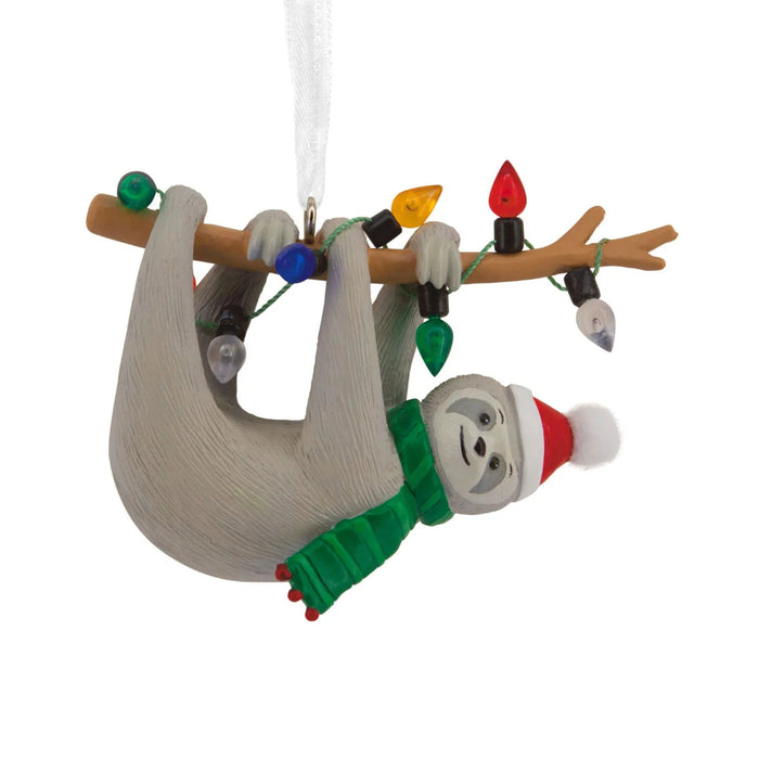 Hallmark Festive Sloth Christmas Ornament, Cute Sloth Hanging on Tree Branch, Whimsical Animal-Themed Christmas Tree Decoration