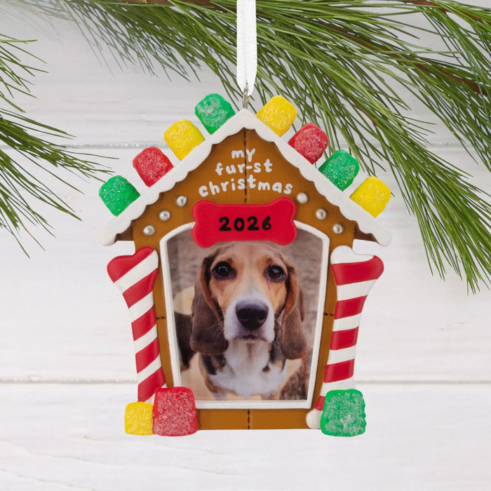Hallmark My Fur-st Christmas 2026 Photo Frame Ornament, Gingerbread House with Dog Bones and Gumdrops, Puppy First Christmas Resin Keepsake