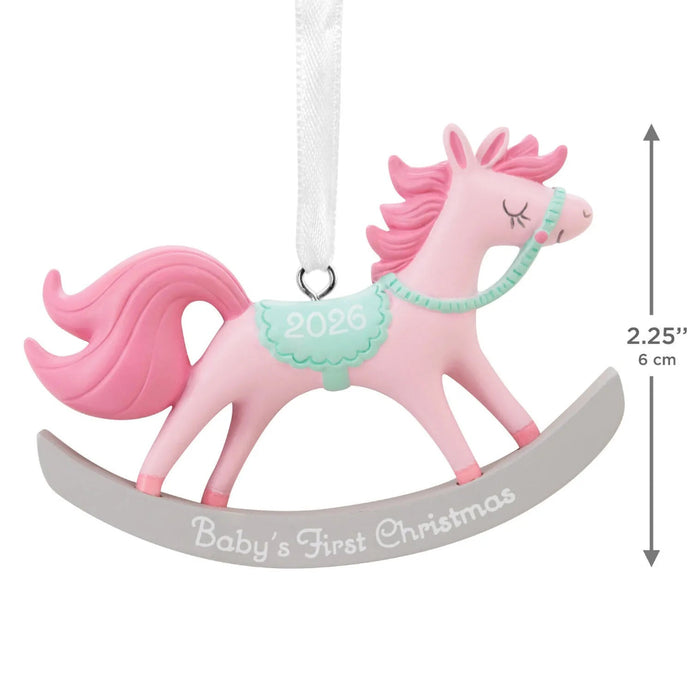 Hallmark Baby Girl's First Christmas 2026 Rocking Horse Ornament, Pink Rocking Horse with Green Saddle and Reins, Resin Christmas Keepsake