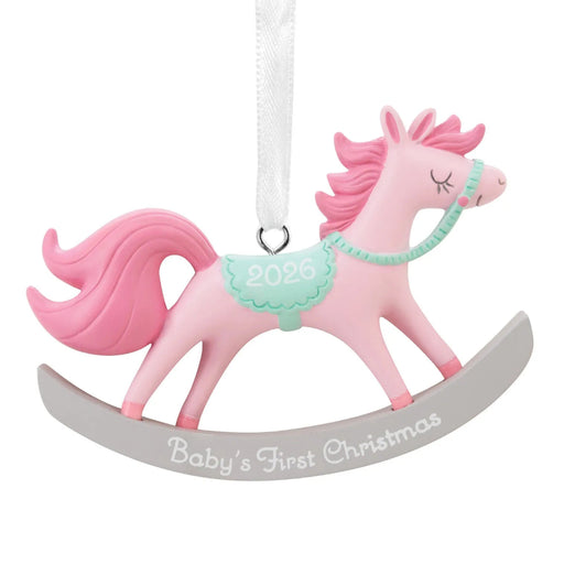 Hallmark Baby Girl's First Christmas 2026 Rocking Horse Ornament, Pink Rocking Horse with Green Saddle and Reins, Resin Christmas Keepsake