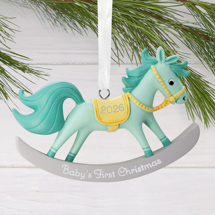 Hallmark Baby Boy's First Christmas 2026 Rocking Horse Ornament, Mint Green Horse with Yellow Saddle, Baby's First Christmas Resin Keepsake