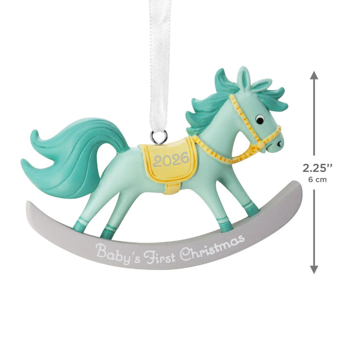 Hallmark Baby Boy's First Christmas 2026 Rocking Horse Ornament, Mint Green Horse with Yellow Saddle, Baby's First Christmas Resin Keepsake