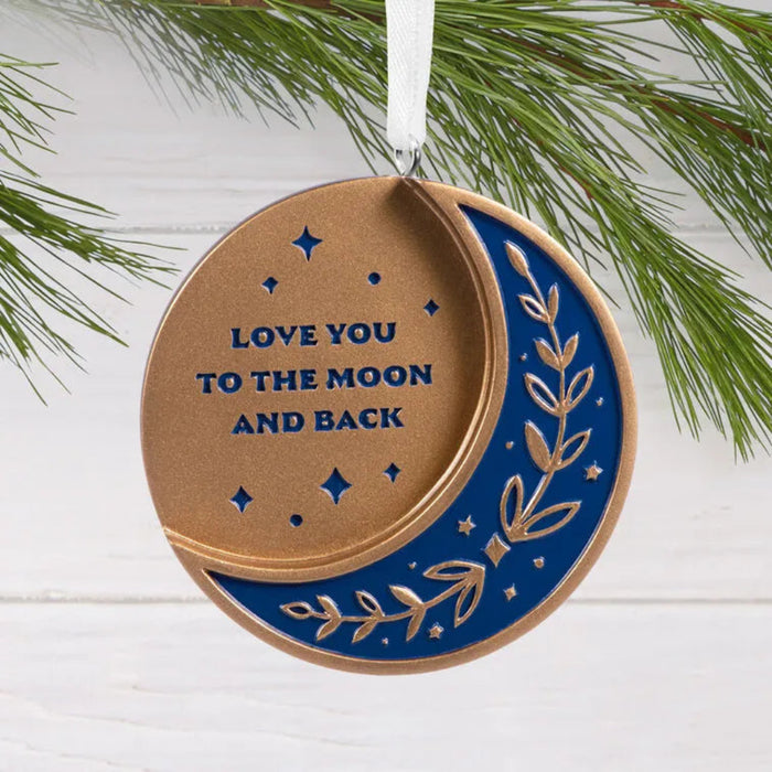 Hallmark Love You to the Moon and Back Christmas Ornament, Gold and Blue Moon and Stars Design, Heartfelt Resin Christmas Tree Keepsake