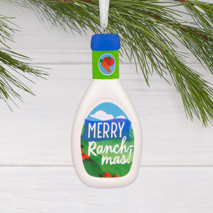 Hallmark Ranch Dressing Christmas Ornament, “Merry Ranch-mas!” Ranch Bottle Food-Themed Resin Christmas Tree Decoration