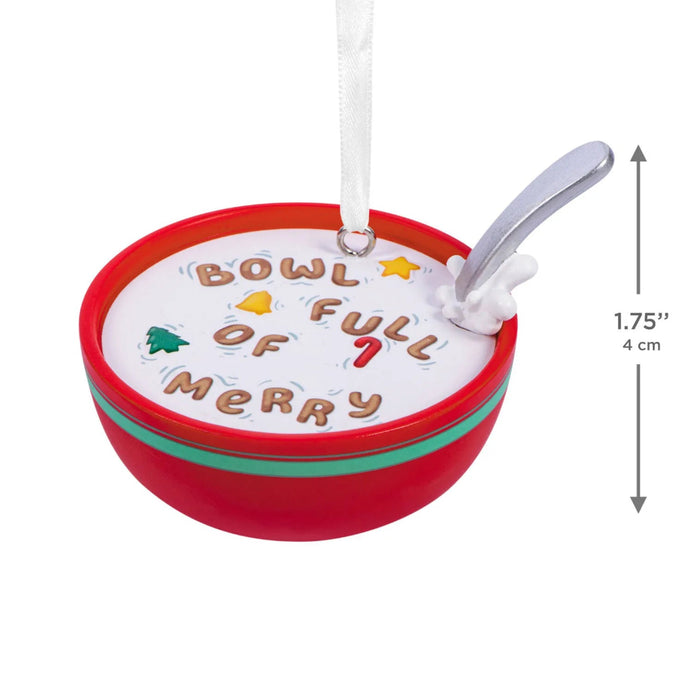 Hallmark Cereal Bowl Full of Merry Christmas Ornament, Red and Green Cereal Bowl with Alphabet Cereal, Food-Themed Resin Tree Decoration