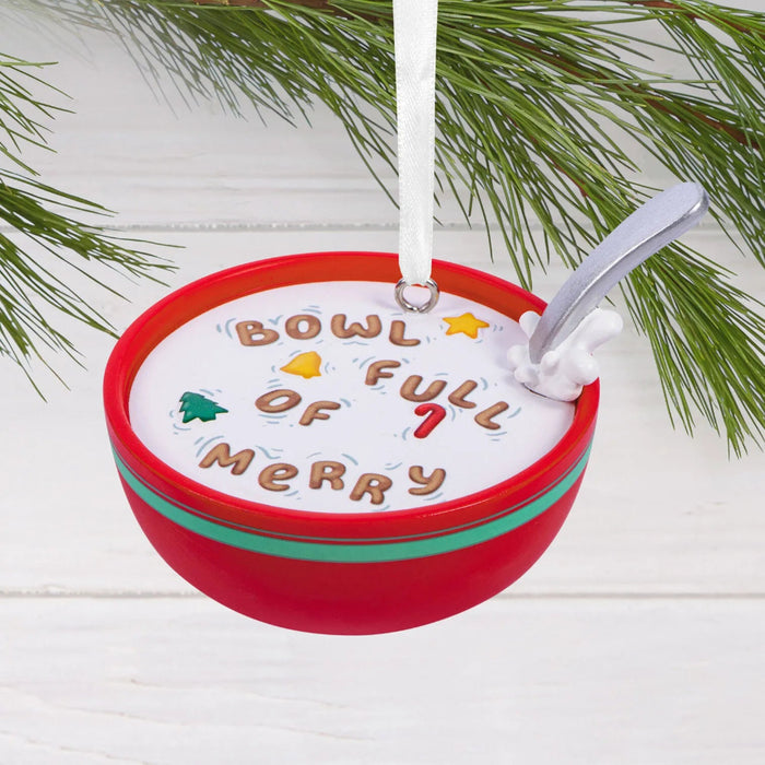 Hallmark Cereal Bowl Full of Merry Christmas Ornament, Red and Green Cereal Bowl with Alphabet Cereal, Food-Themed Resin Tree Decoration