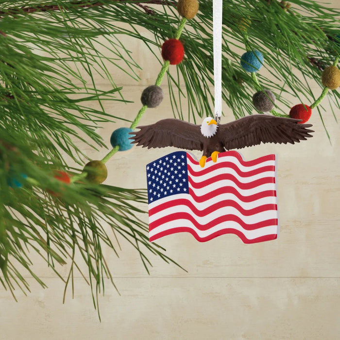 Hallmark Bald Eagle With American Flag Christmas Ornament, Patriotic Resin Eagle Tree Decoration for Veterans and Military Families