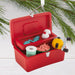 Hallmark Fishing Tackle Box Christmas ornament featuring a red tackle box filled with a fishing reel, line, bobbers, bait, and fishing gear.