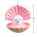 Hallmark Oyster With Pearl Christmas ornament featuring an open oyster shell with a smiling pearl resting on a pink interior, perfect for coastal holiday décor.