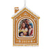 Hallmark Gingerbread House 2026 Photo Frame Christmas ornament featuring a glittery gingerbread house with white frosting accents and a photo holder.