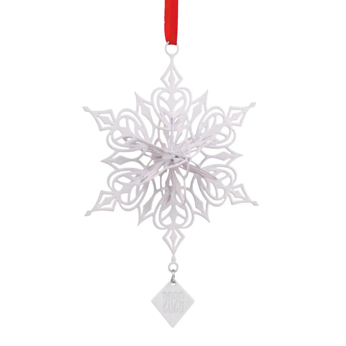 Hallmark Dimensional Snowflake 2026 Christmas ornament featuring a layered white snowflake design with a year-dated 2026 charm.