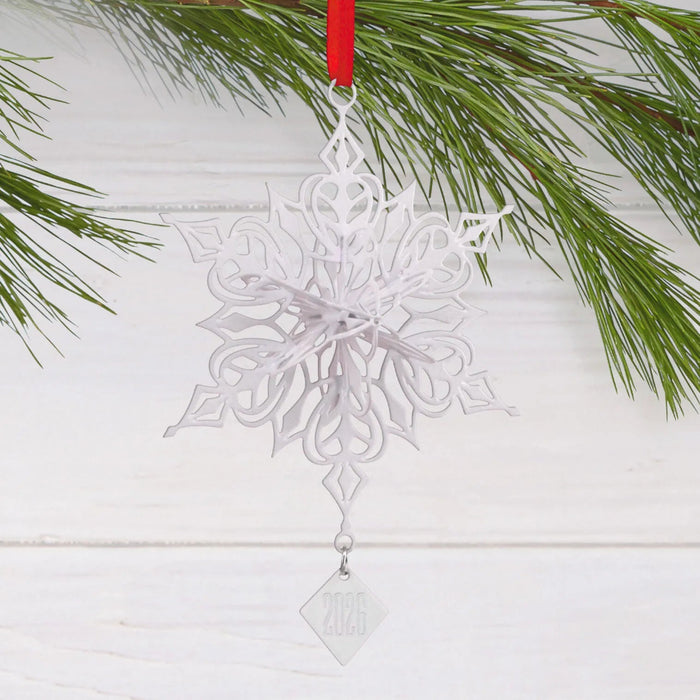 Hallmark Dimensional Snowflake 2026 Christmas ornament featuring a layered white snowflake design with a year-dated 2026 charm.